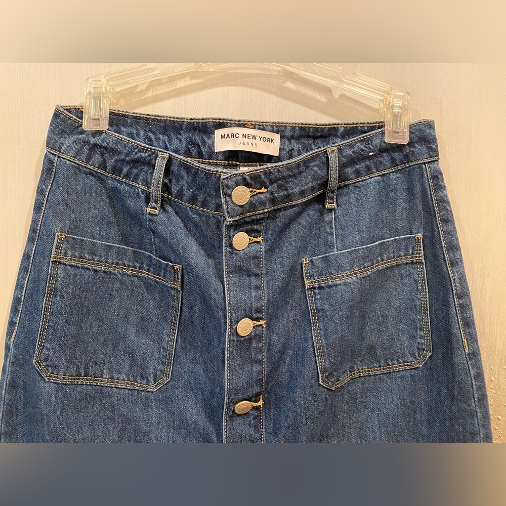 Marc New York Jeans Blue Denim Button Front Midi Skirt Like New - Size 6 - Picture 9 of 12